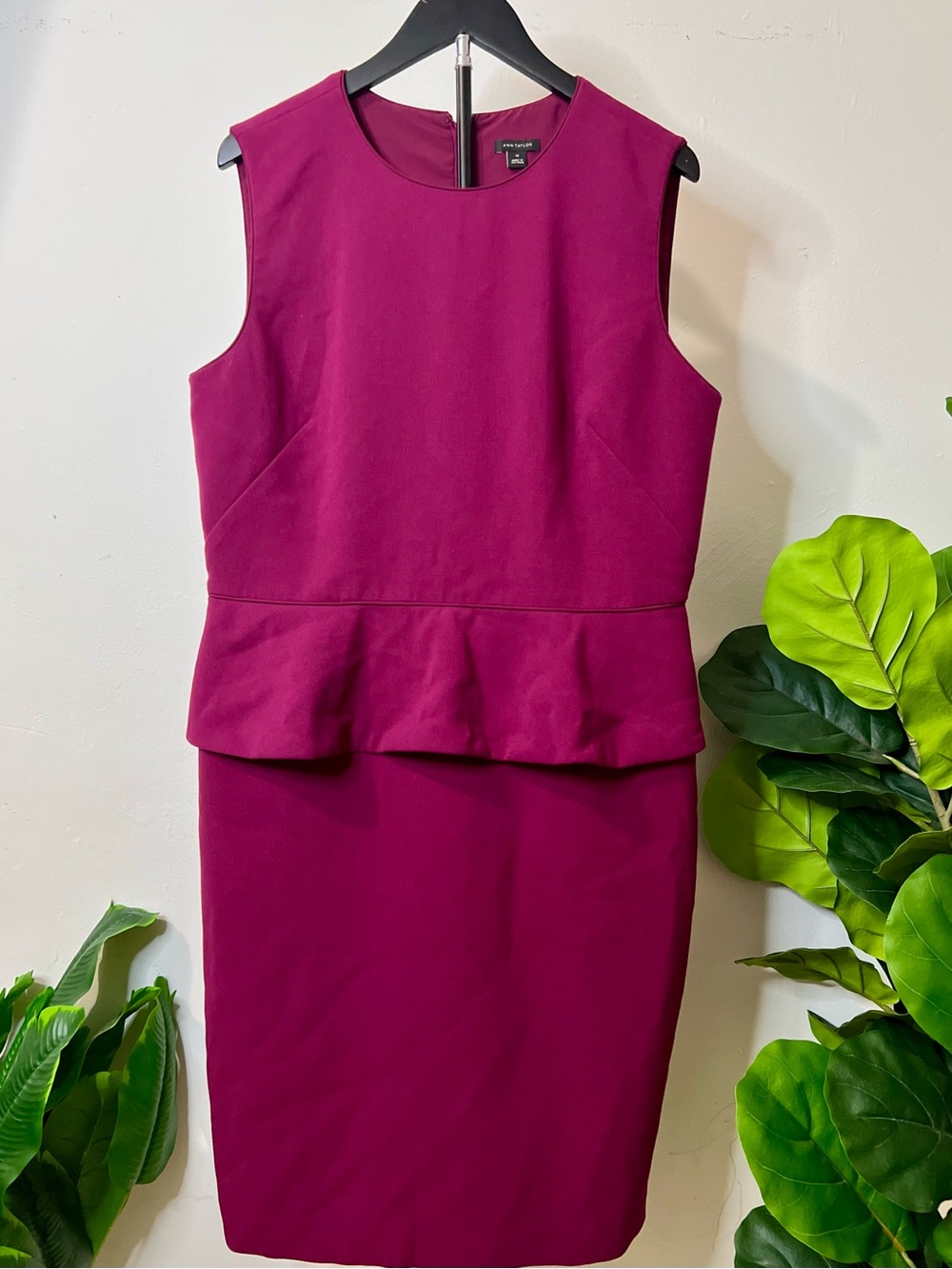 Ann Taylor Magenta Pink Peplum Sheath Dress Size 14 Work Career